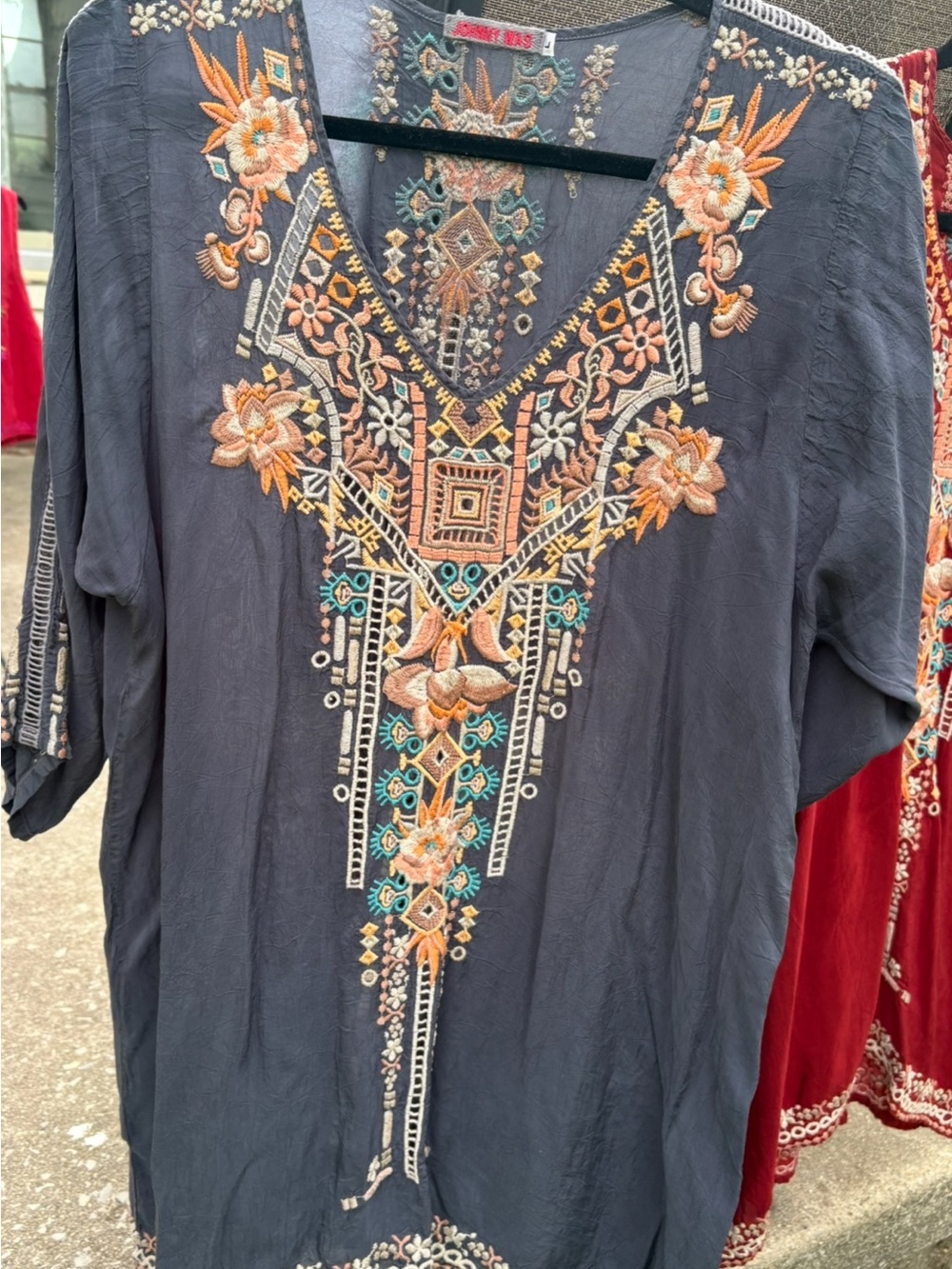 Johnny Was Bundle Embroidered V-Neck Tunics Gray and Rust - Picture 2 of 12